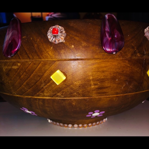 My Art!!! Upcyled Teak Bowl Stones Crystals Beads - Picture 6 of 9